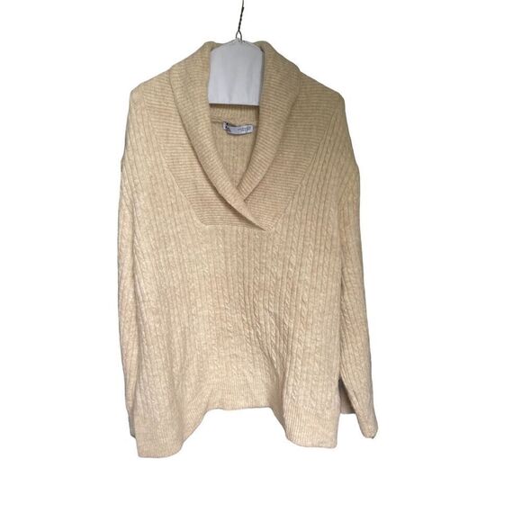 Zara Pullover Sweater Tan Size M Shawl Collar V Neck 
Winter Casual Work - Picture 1 of 7